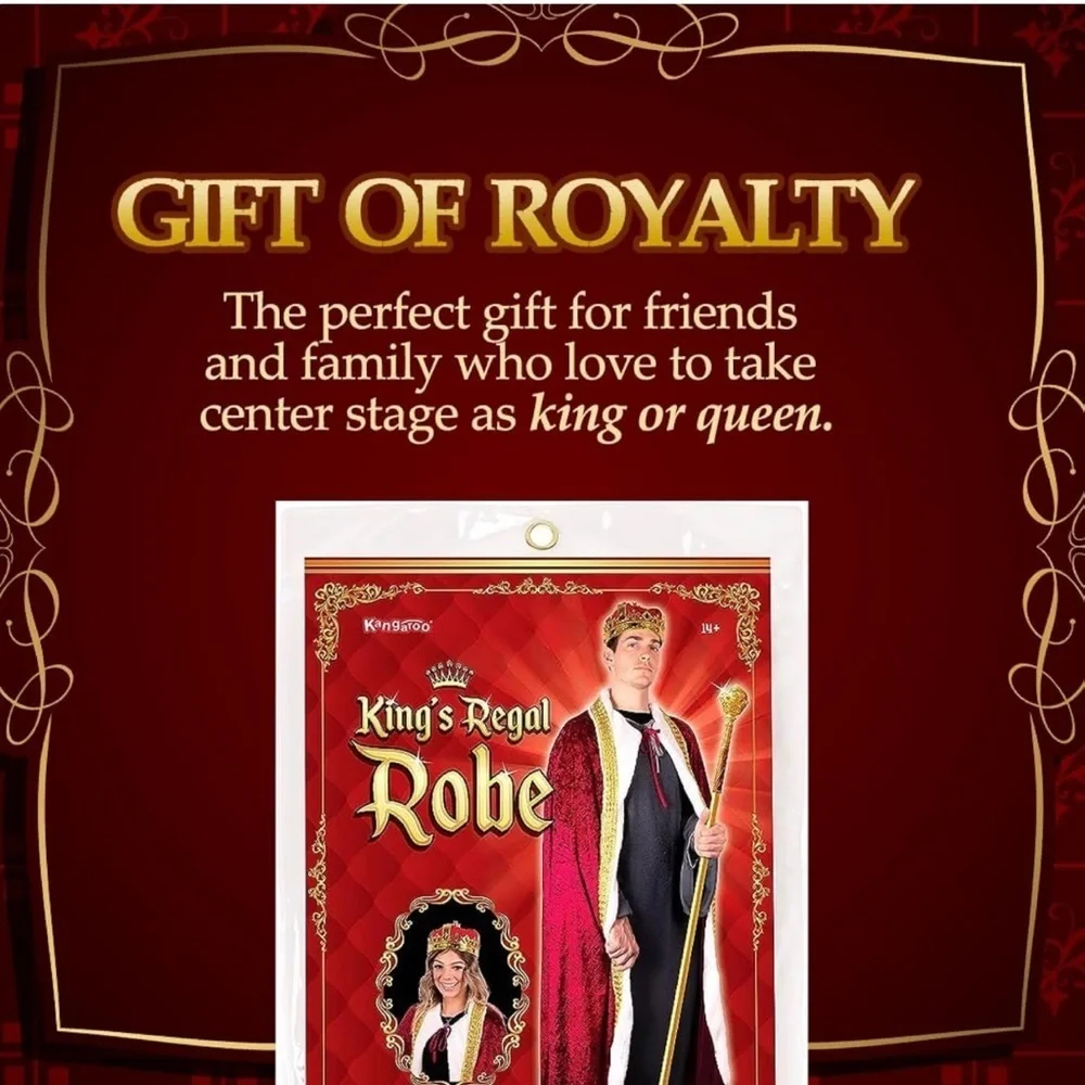 NWT King Costume for Men and Women - Kings Red Cape Royal Costume Queen Robe